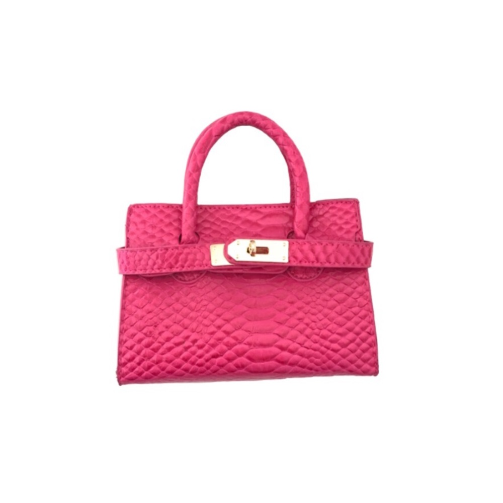 hot pink faux alligator mini bag